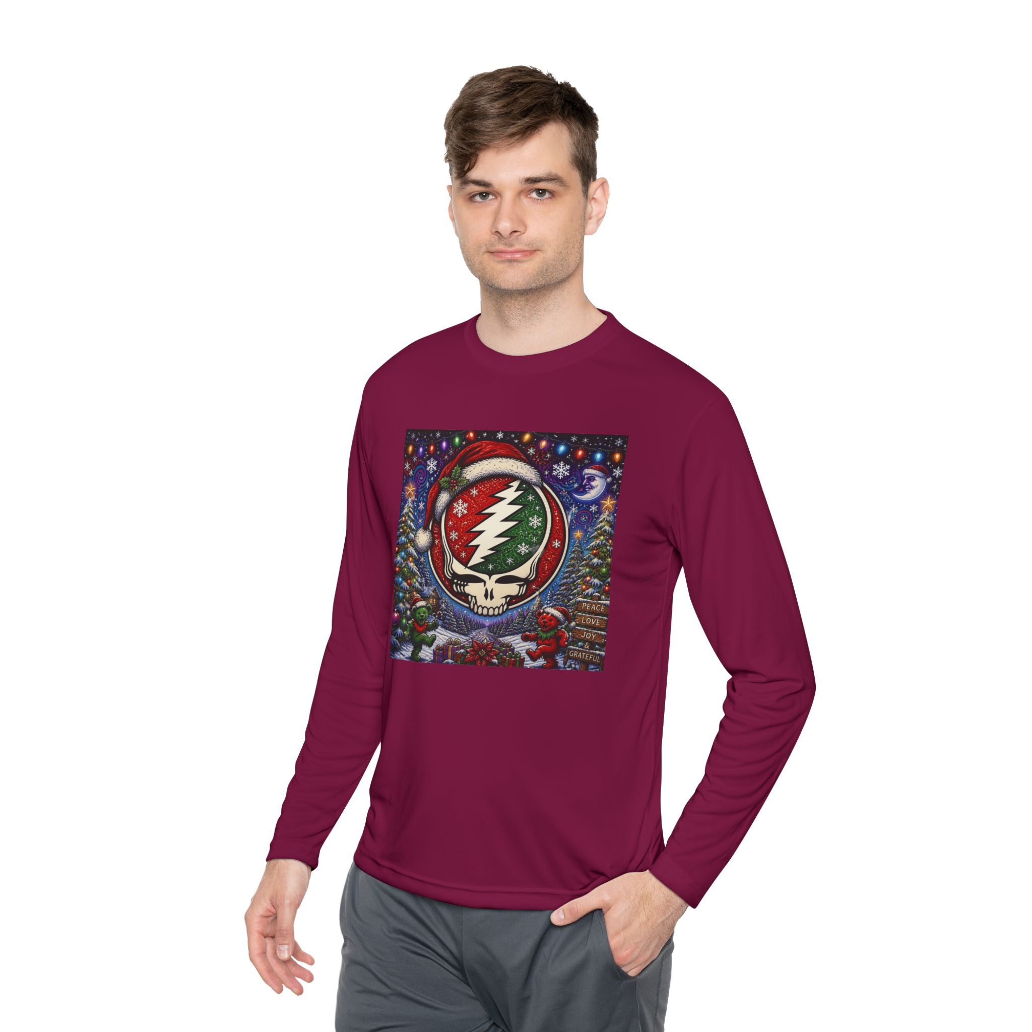 Grateful Dead, gift for a deadhead, Santa Steal Your Face Skull Long Sleeve Tee | Holiday Grateful Dead Tee
