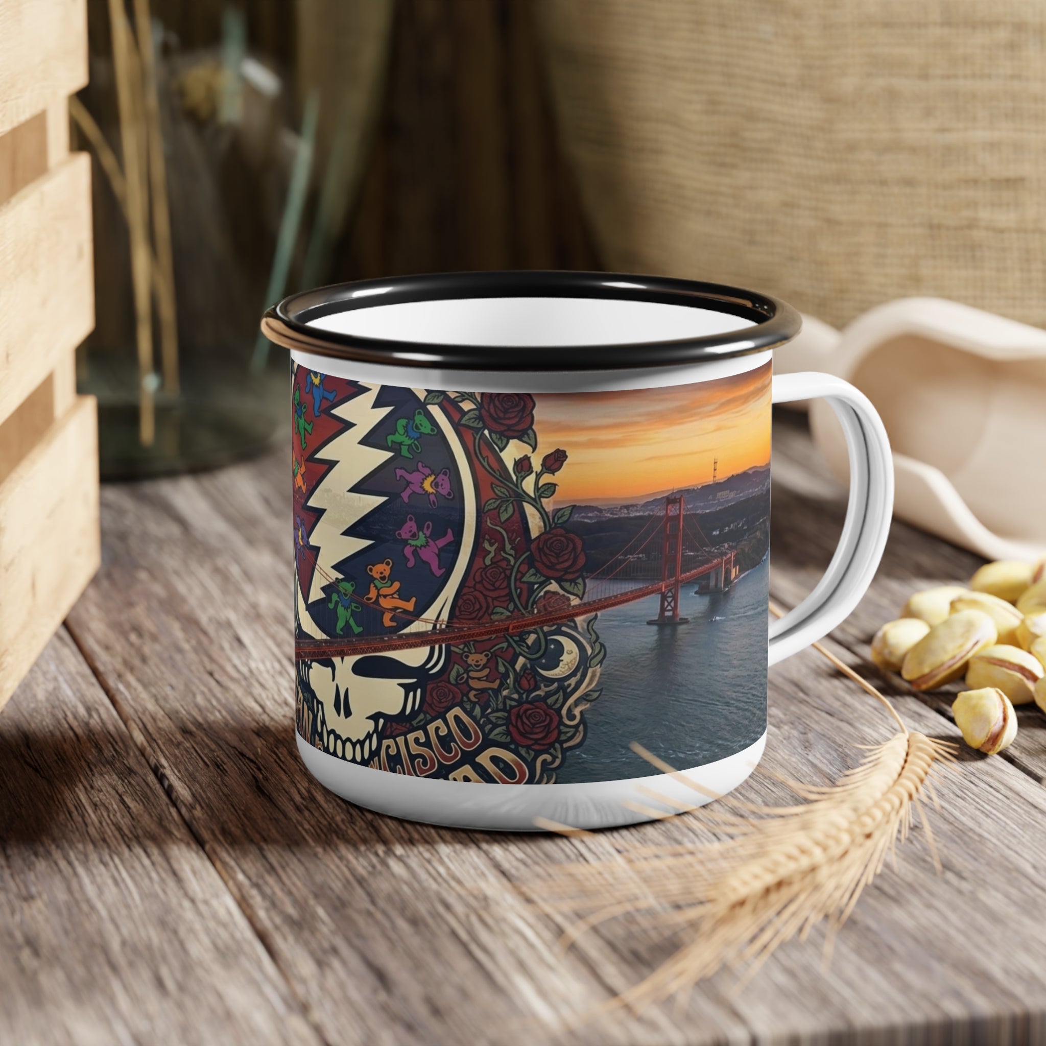 Grateful Dead Steal Your Face skull Enamel Camp Cup | San Francisco concert sunset, gift for a deadhead, camping, friend
