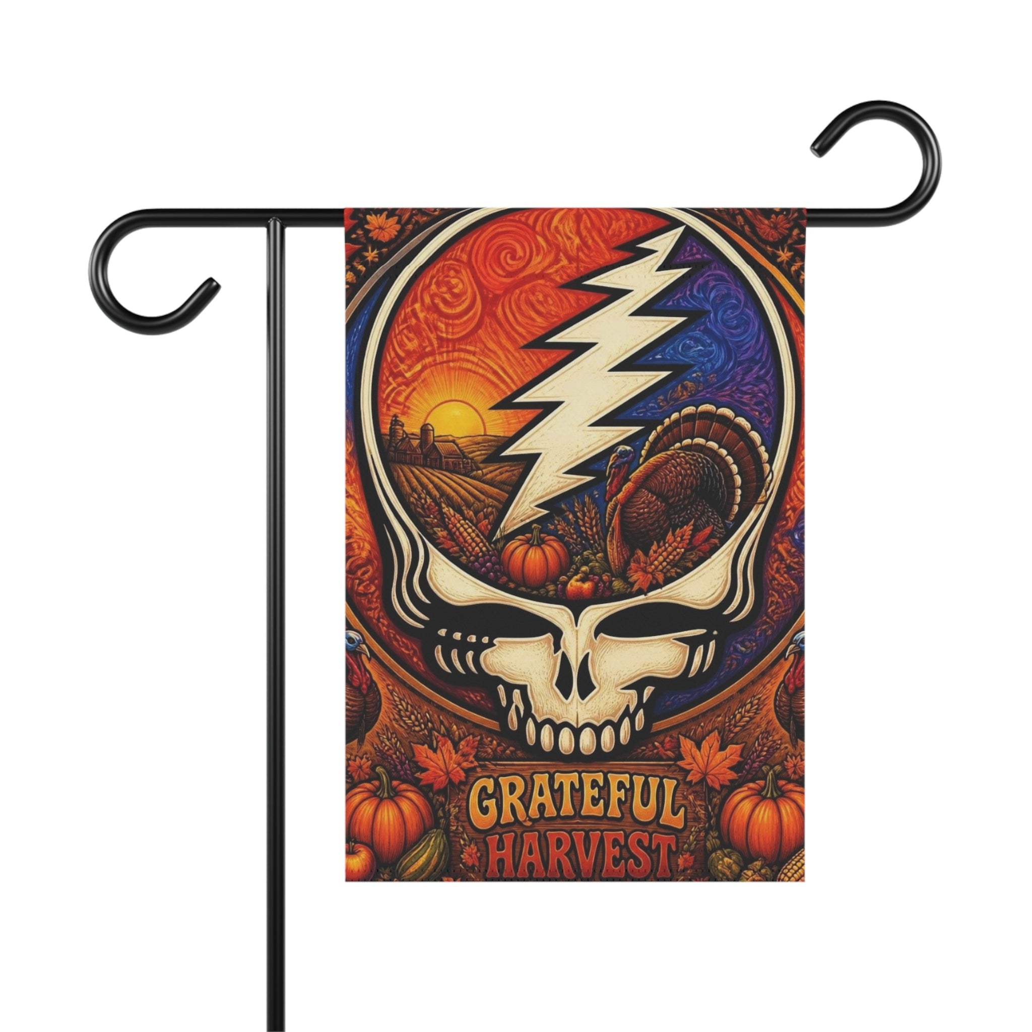 Grateful Harvest skull lightning Garden Flag | House Banner, Autumn Pumpkin Decor, Grateful Dead inspired