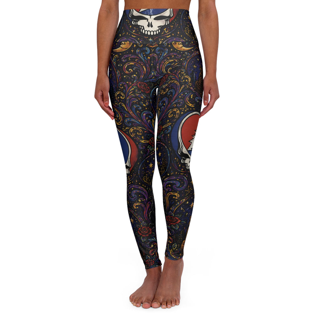 Psychedelic Skull & Moon Pattern Leggings | High Waist Yoga Leggings Grateful Dead