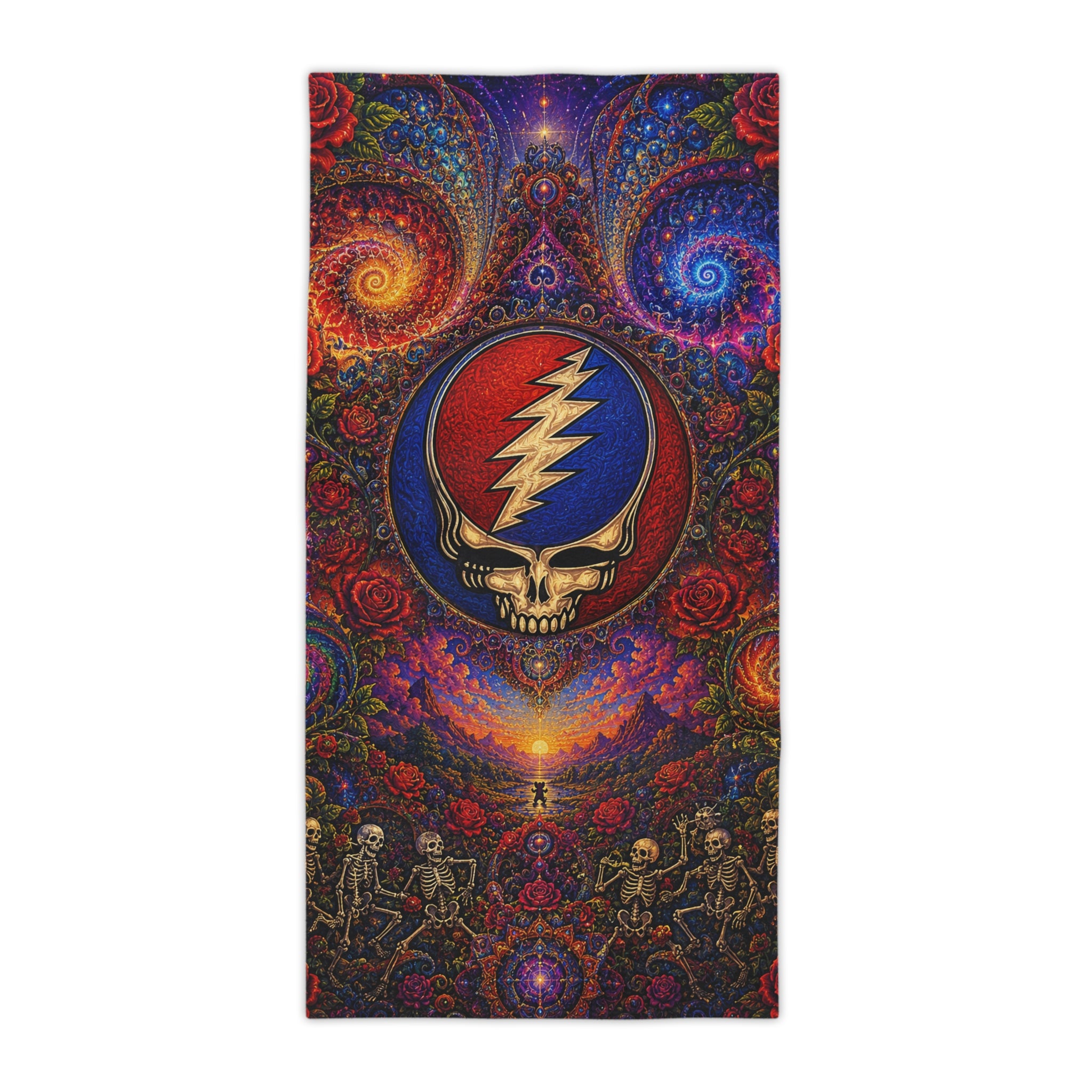 Steal Your Face Skull Psychedelic Beach Towel | Grateful Dead Spiral Roses