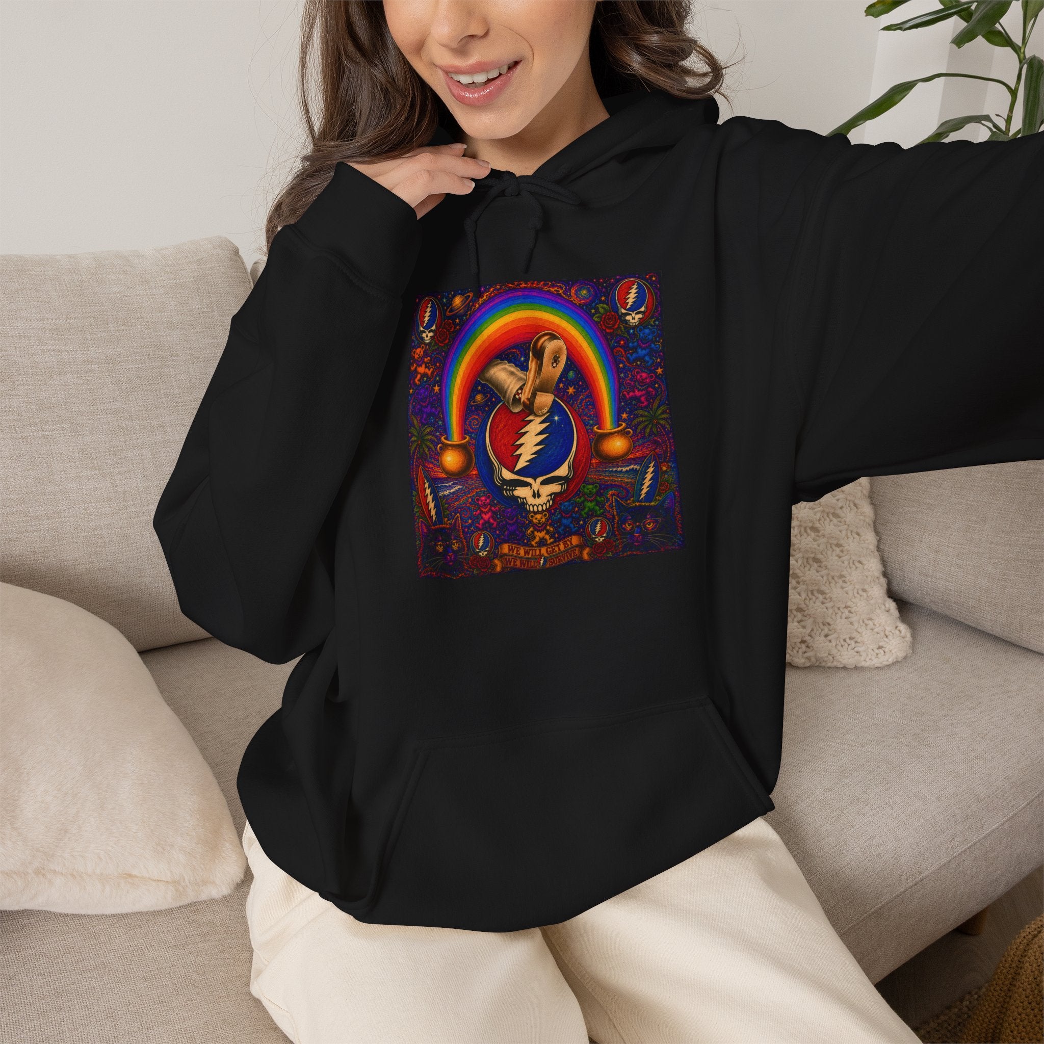 Psychedelic Grateful Dead  Hoodie | Rainbow Retro Rock Pullover