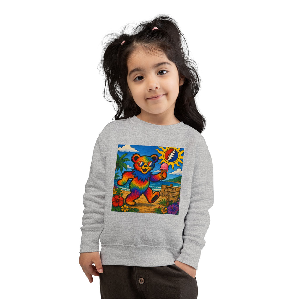 Dancing Tie-Dye Bear Toddler Sweatshirt | Surfboard Beach Grateful Dead Vibe