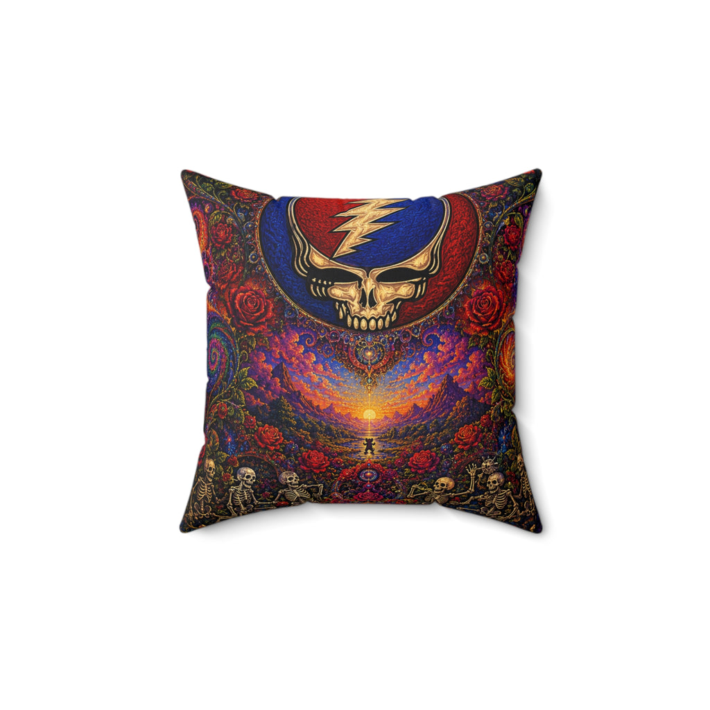 Skull Lightning Bolt Psychedelic Sunset pillow | Decorative Throw Pillow