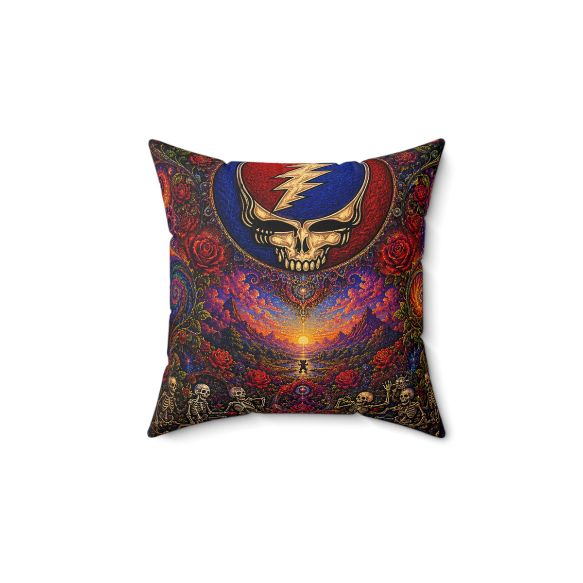 Skull Lightning Bolt Psychedelic Sunset pillow | Decorative Throw Pillow