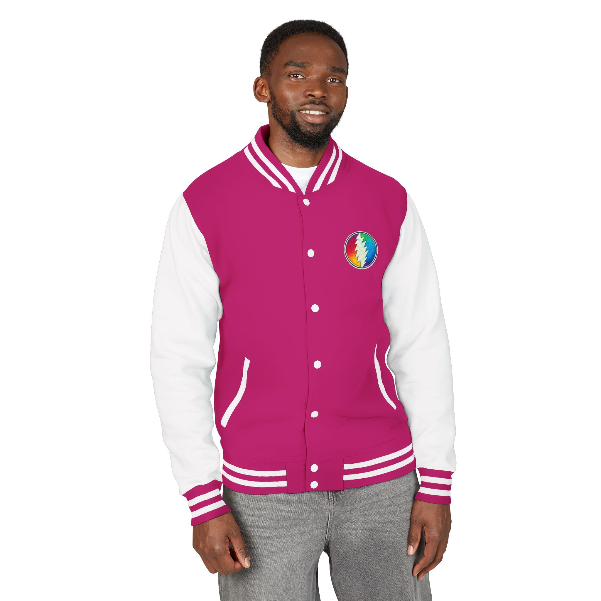 Rainbow Grateful Dead Steal Your Face Letterman Jacket | Varsity Jacket, gift for deadhead unisex