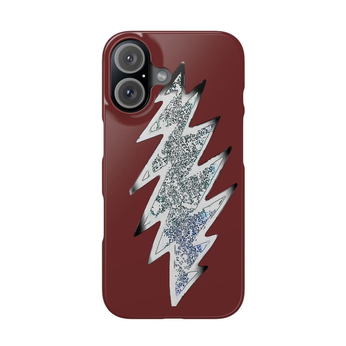 Silver Lightning Bolt Slim Case | Phone Case, Burgundy Background, gift for deadhead