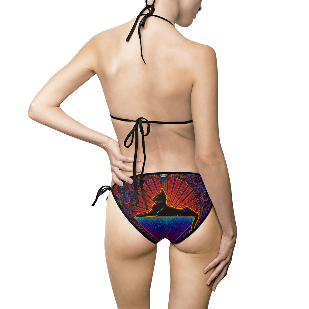 cats down under the stars Abstract Rainbow Wave Bikini
