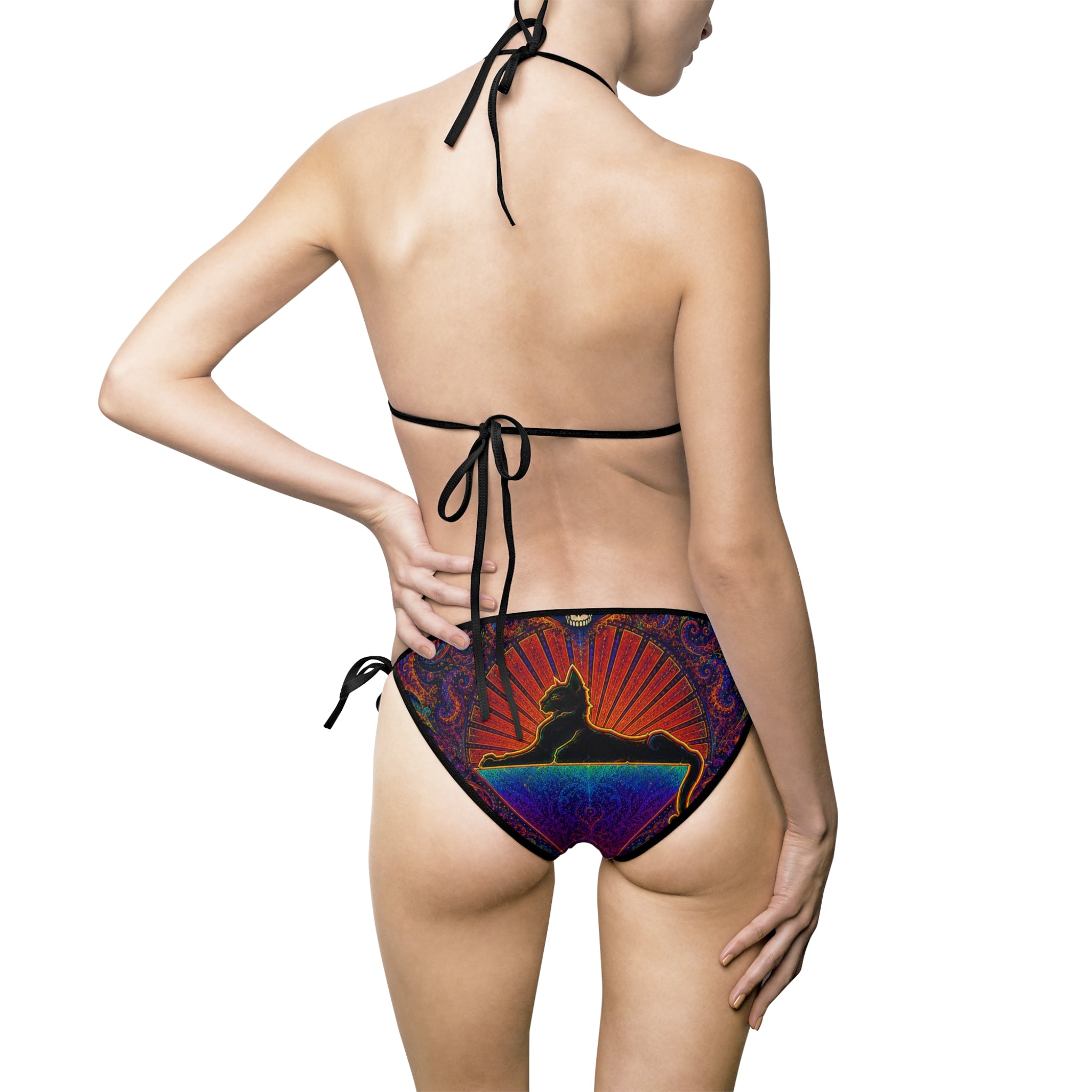 cats down under the stars Abstract Rainbow Wave Bikini
