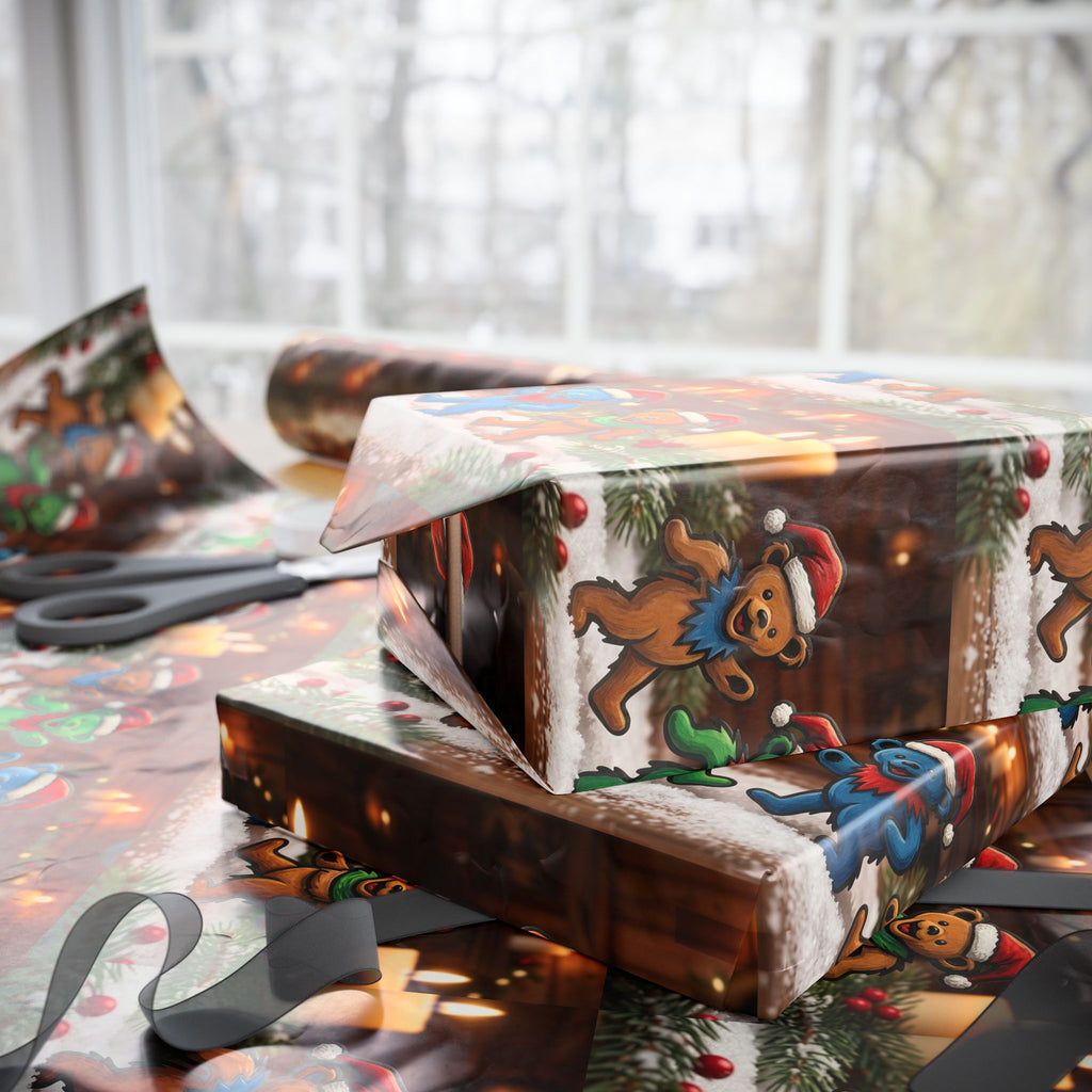 Gingerbread Plushies Pattern Wrapping Paper | Holiday Christmas Gift Wrap, grateful dead bear, gift for deadhead