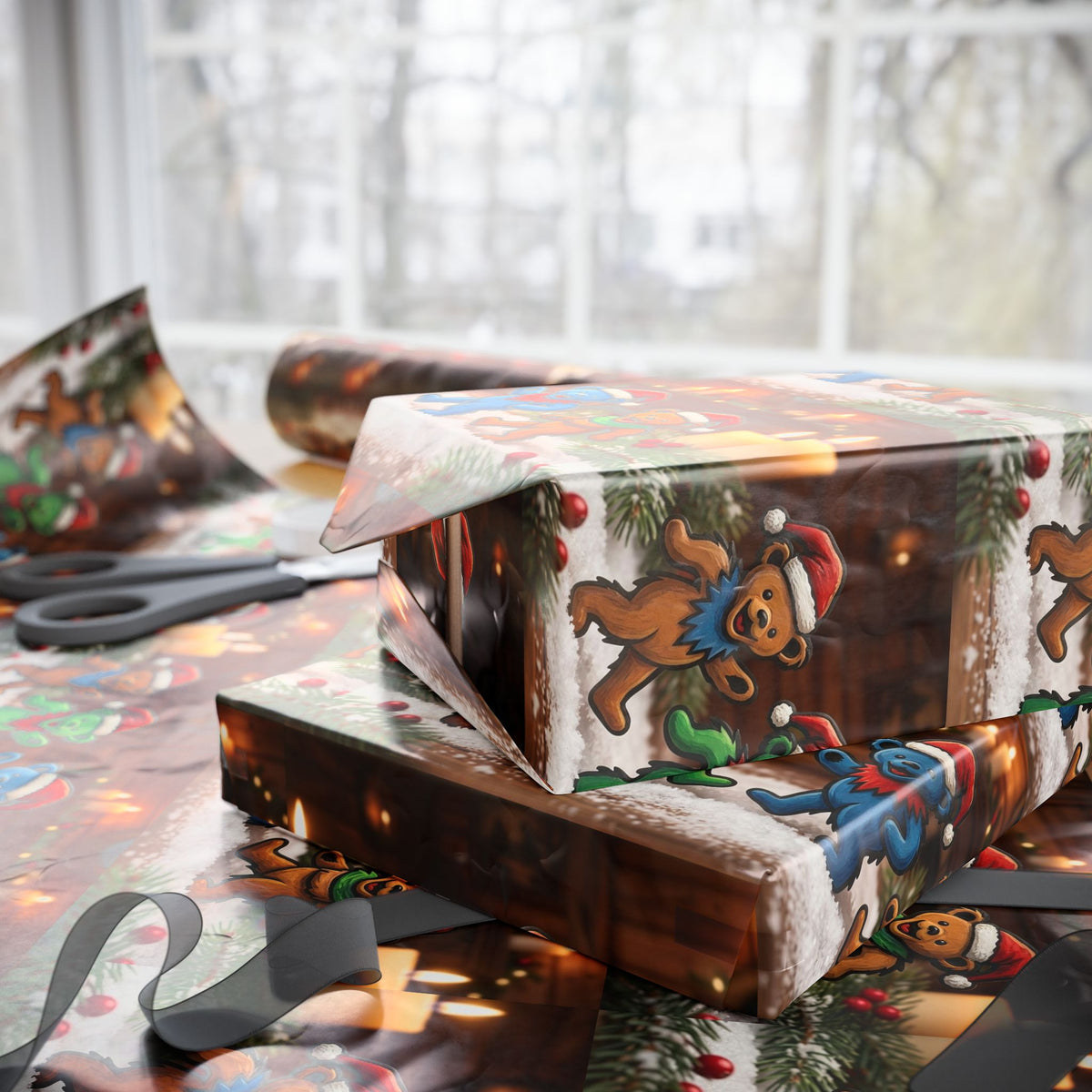 Gingerbread Plushies Pattern Wrapping Paper | Holiday Christmas Gift Wrap, grateful dead bear, gift for deadhead