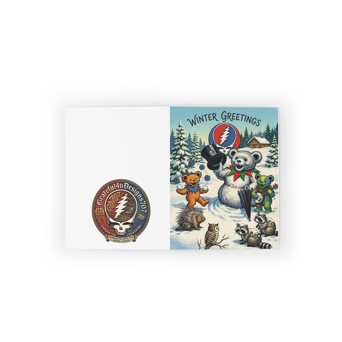 Winter Greetings Grateful Dead Bears Holiday Cards | Greeting Card gift for deadhead