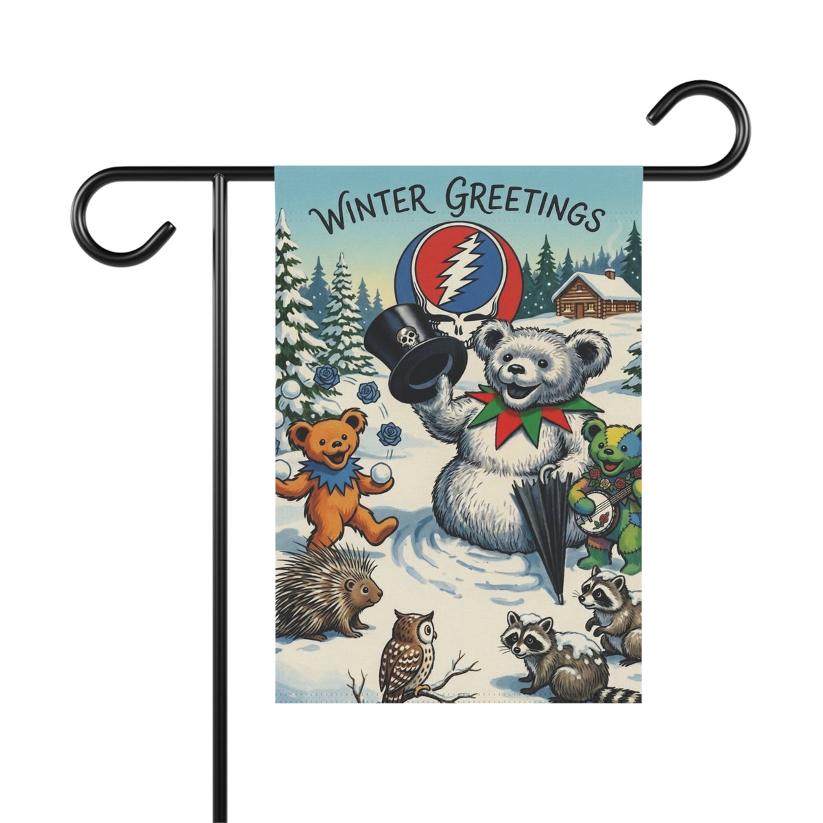 Winter Greetings Bear Holiday Garden & House Banner | Grateful Dead Steal Your Face