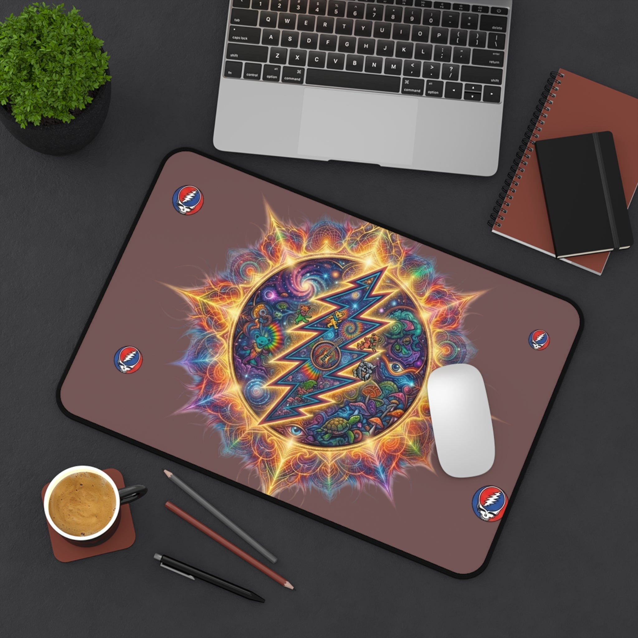 Psychedelic Lightning Skull Mandala Desk Mat | Grateful Dead Inspired