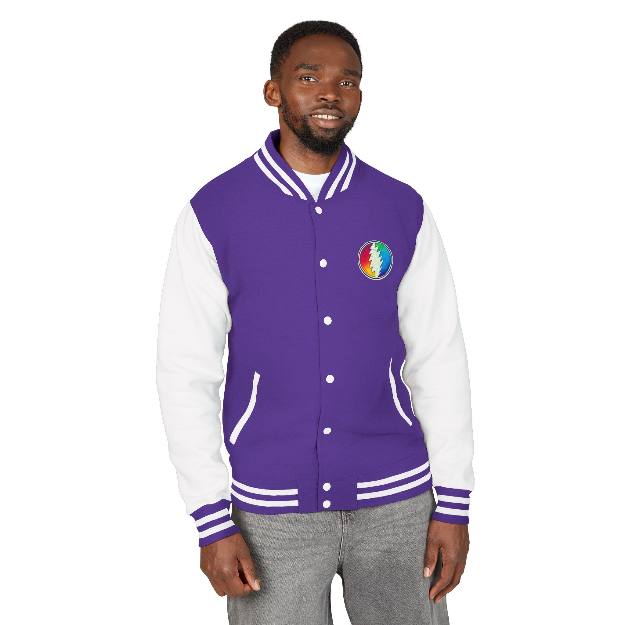 Rainbow Grateful Dead Steal Your Face Letterman Jacket | Varsity Jacket, gift for deadhead unisex