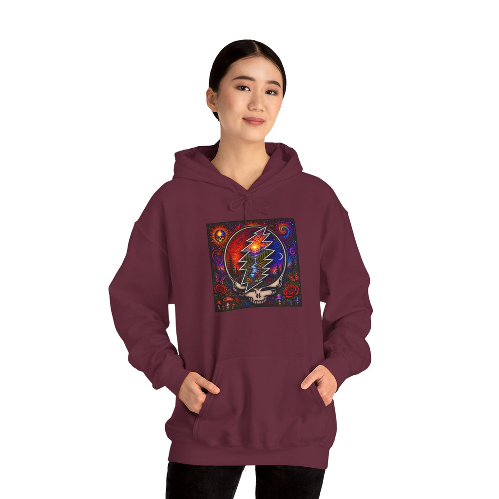 Psychedelic Steal Your Face Skull Hoodie | Grateful Dead Lightning Bolt, Rainbow Cosmic Art