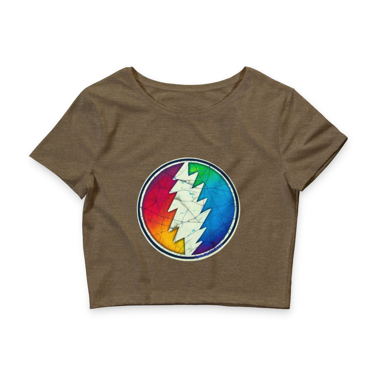 Rainbow Lightning Bolt Skull Crop Tee | Psychedelic Grateful Dead Style