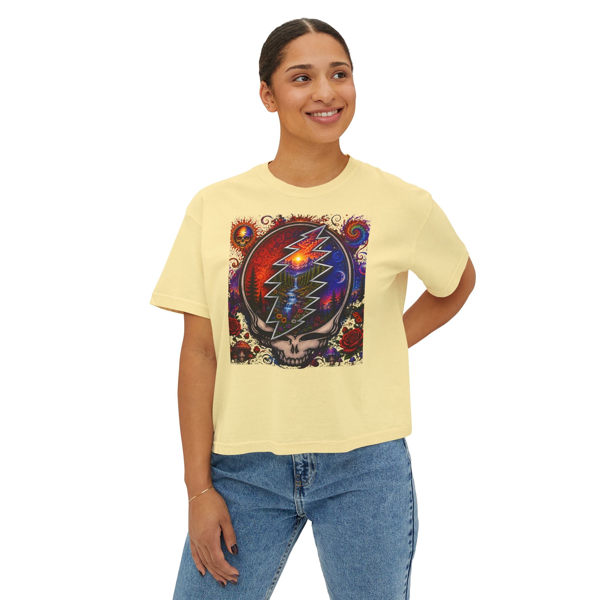 Grateful Dead Steal Your Face Lightning Skull Tee | Boxy Crop Shirt