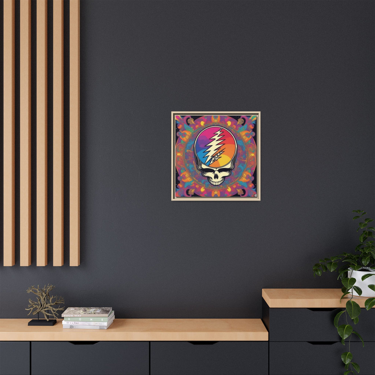 Psychedelic Lightning Skull Matte Canvas Framed | Grateful Dead Wall Art