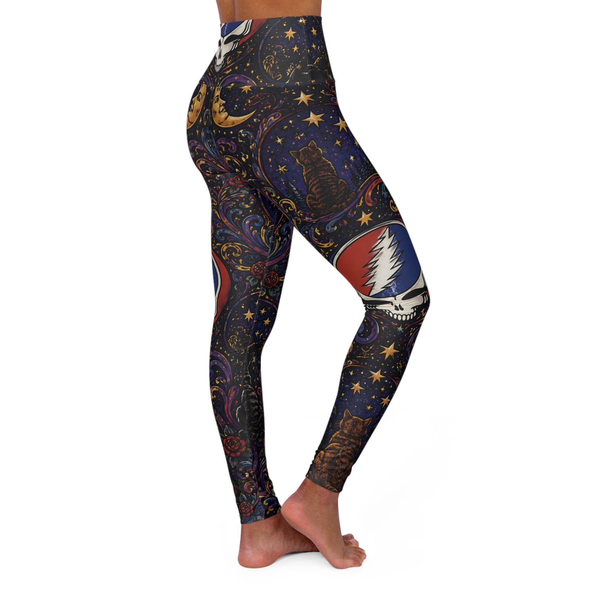 Psychedelic Skull & Moon Pattern Leggings | High Waist Yoga Leggings Grateful Dead