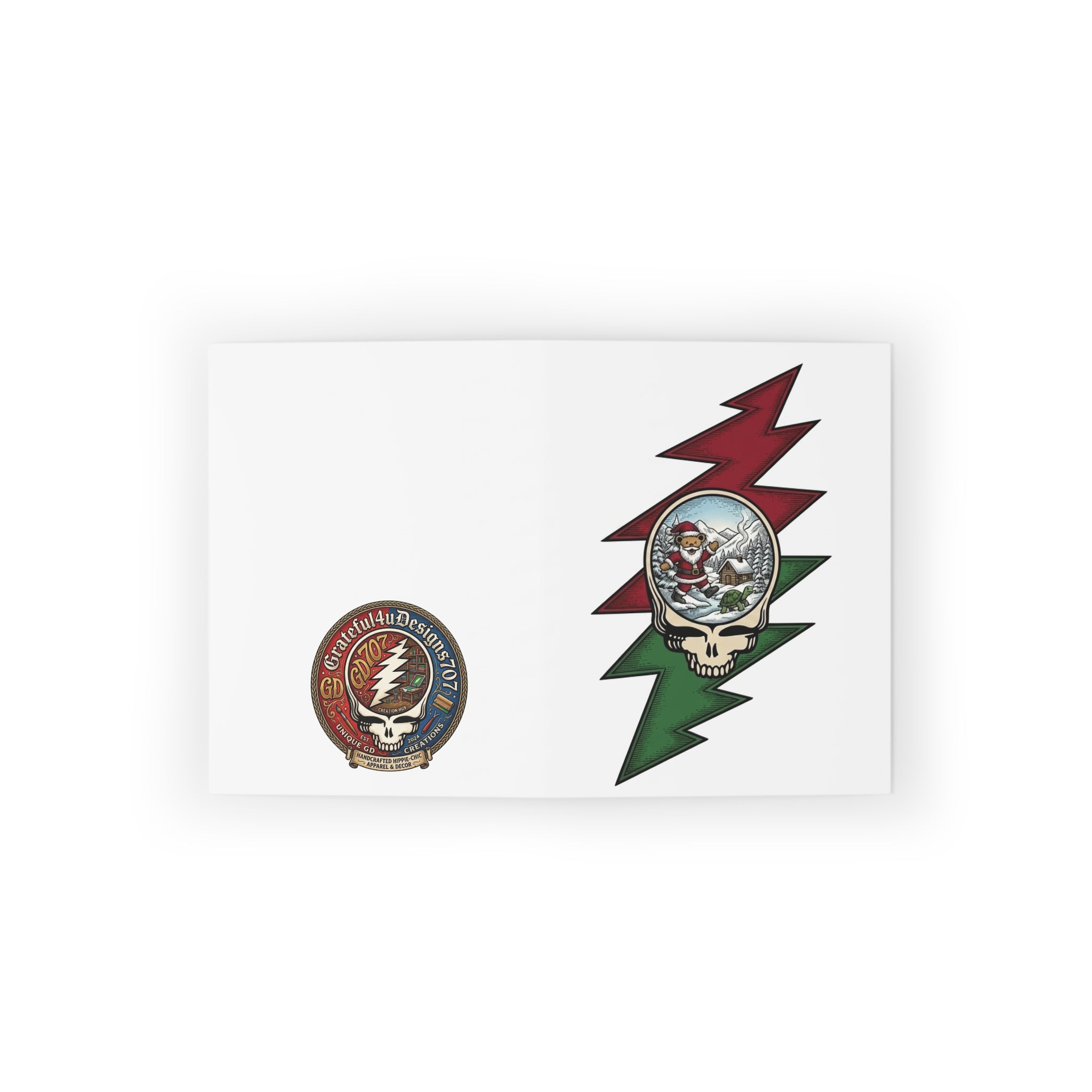 Grateful Dead skull with snowglobe Santa Greeting Cards | holiday stationery