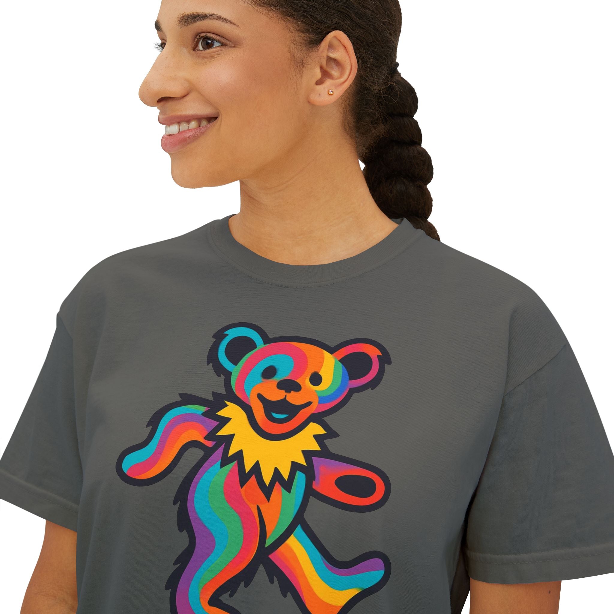 Colorful Dancing Bear shirt | Boxy Tee, Grateful Dead inspired, gift for a deadhead, shirt for a festival, yoga, home