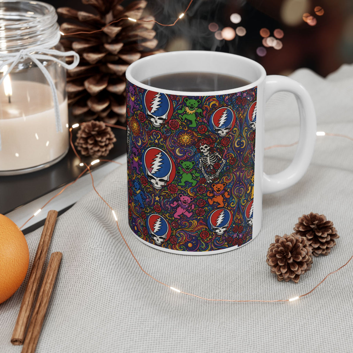 Psychedelic Grateful Dead Steal Your Face Pattern Mug | Ceramic Coffee Cup