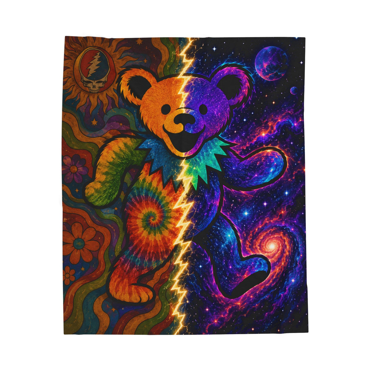 Tie Dye Cosmic Dancing Bear Blanket | Psychedelic Grateful Dead Style Throw