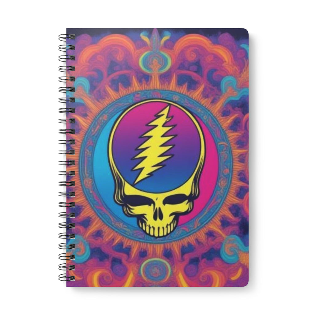 Psychedelic Steal Your Face Skull Notebook | Wirobound Softcover A5, gift for a deadhead, grateful dead inspired