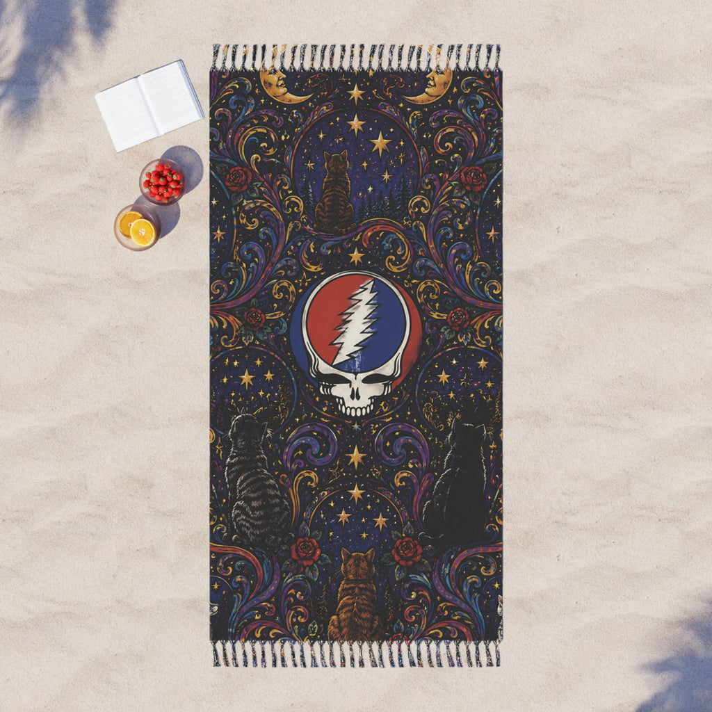Grateful Dead Steal Your Face Skull beach towel | boho celestial cats stars