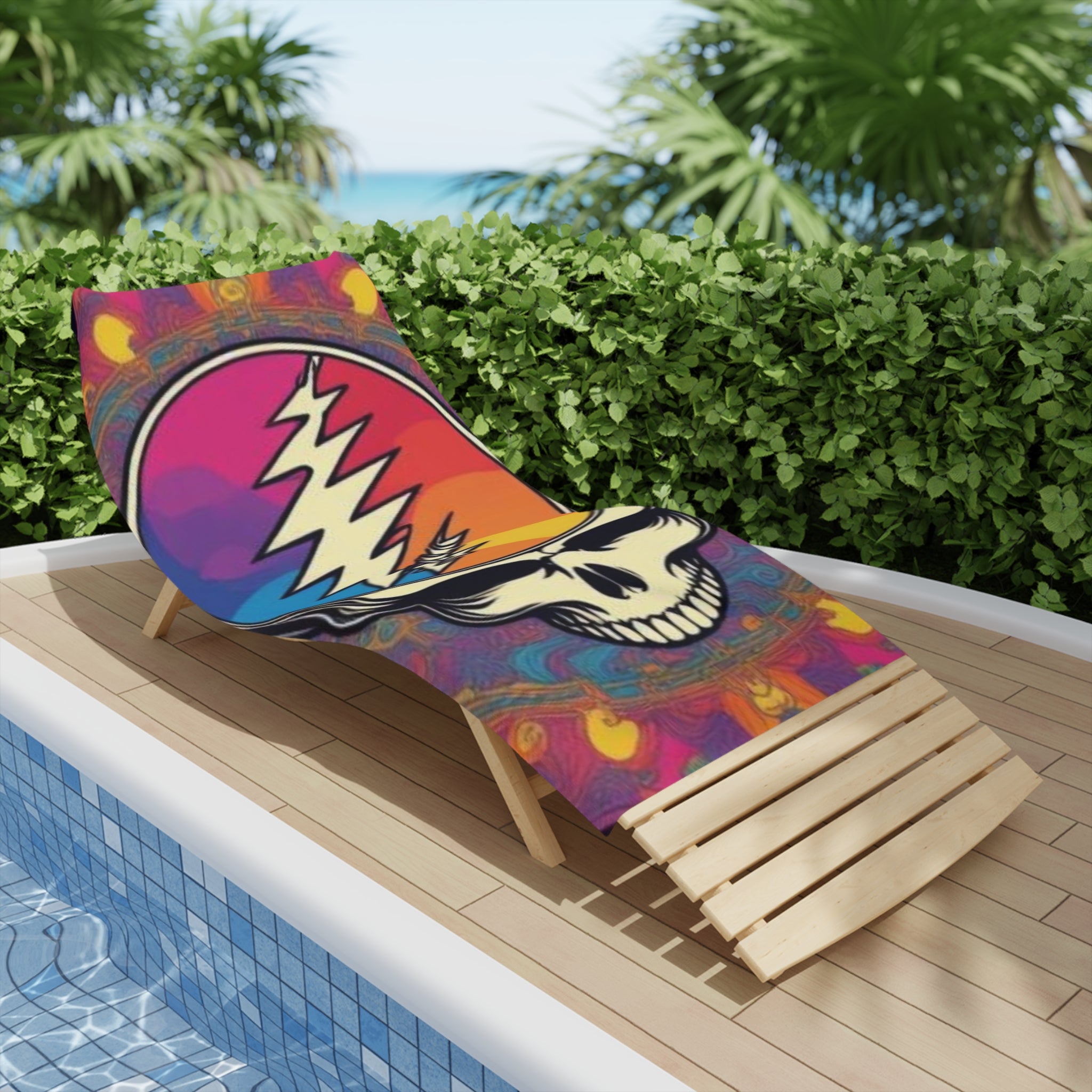 Psychedelic Steal Your Face Skull Beach Towel | Rainbow Lightning Bolt