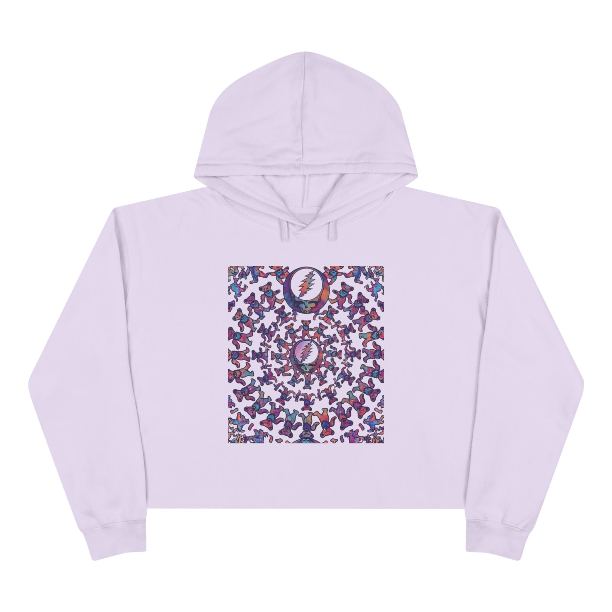 Grateful Dead bear mandala Crop Hoodie | Moon Phases Graphic, Pastel Aesthetic, gift for a deadhead, her,mom, grand mom, sister