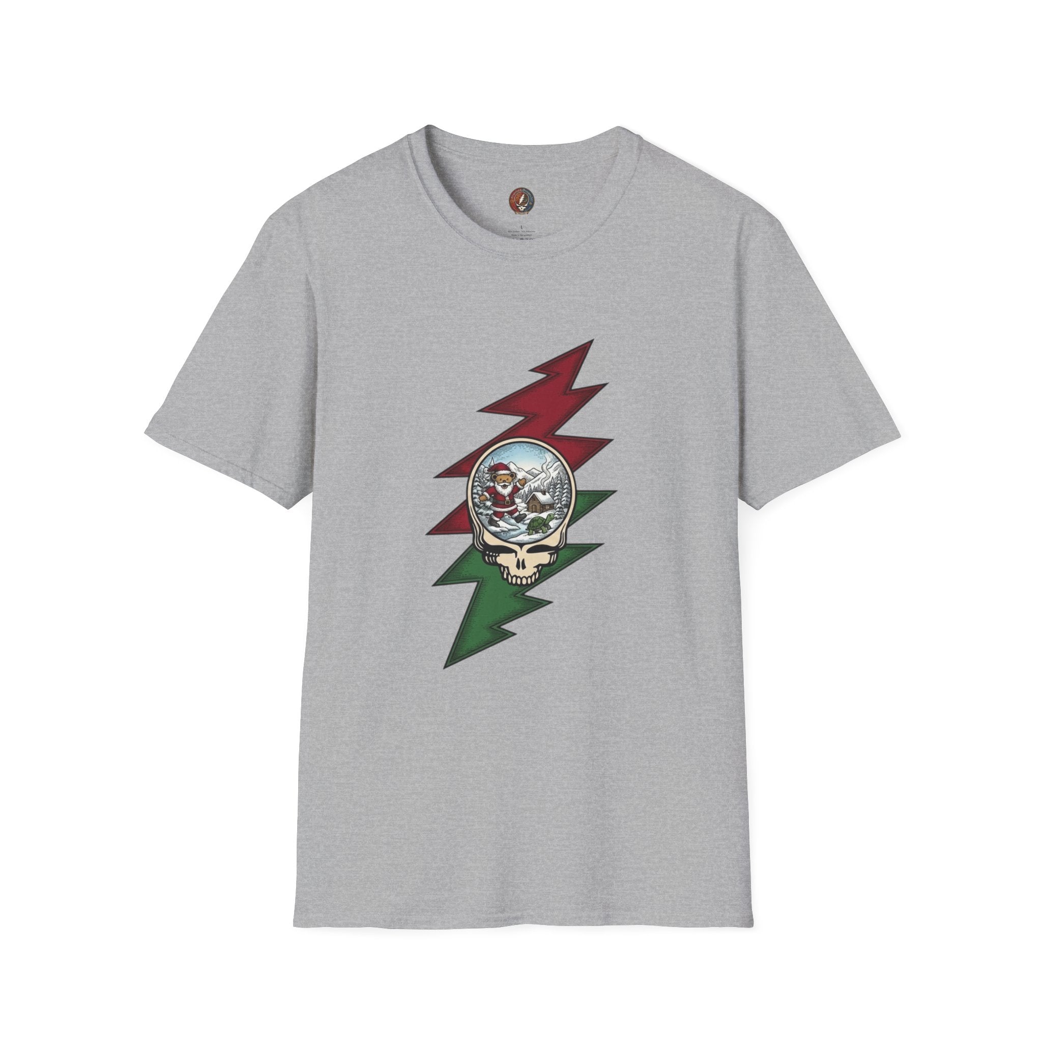Santa Skull Lightning Bolt T-Shirt | Rock Christmas Holiday Tee, Grateful Dead inspired, Gift for a Deadhead