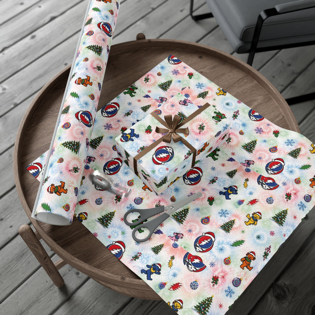 Grateful Dead Dancing Bears pattern , gift for deadhead, Gift Wrap Paper | Holiday Tie-Dye Stocking Stuffer Wrap