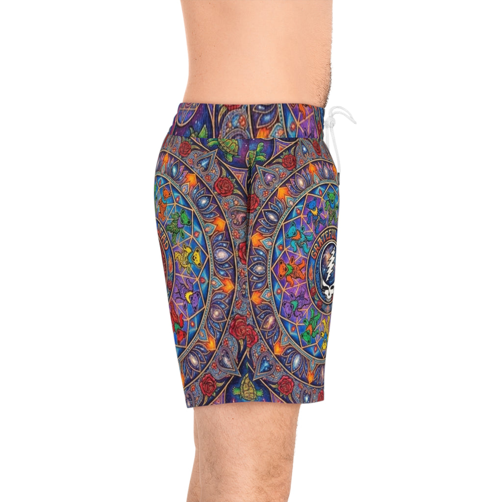 Grateful Dead Colorful Mandala Pattern Swim Shorts | All-Over Print, gift for him, gift for deadhead