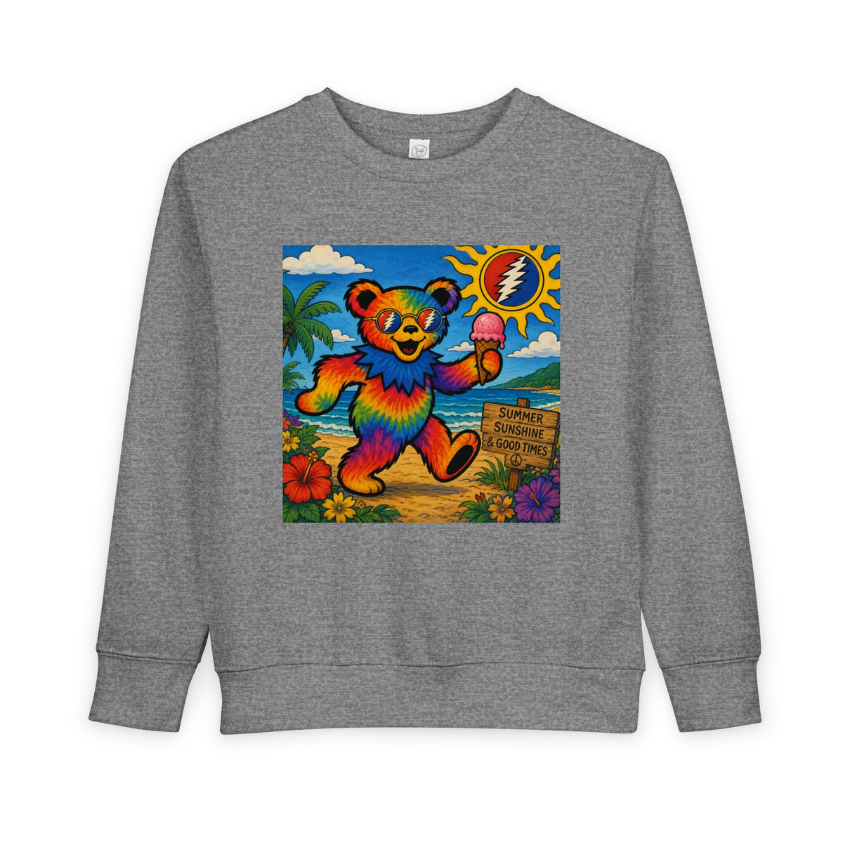 Dancing Tie-Dye Bear Toddler Sweatshirt | Surfboard Beach Grateful Dead Vibe