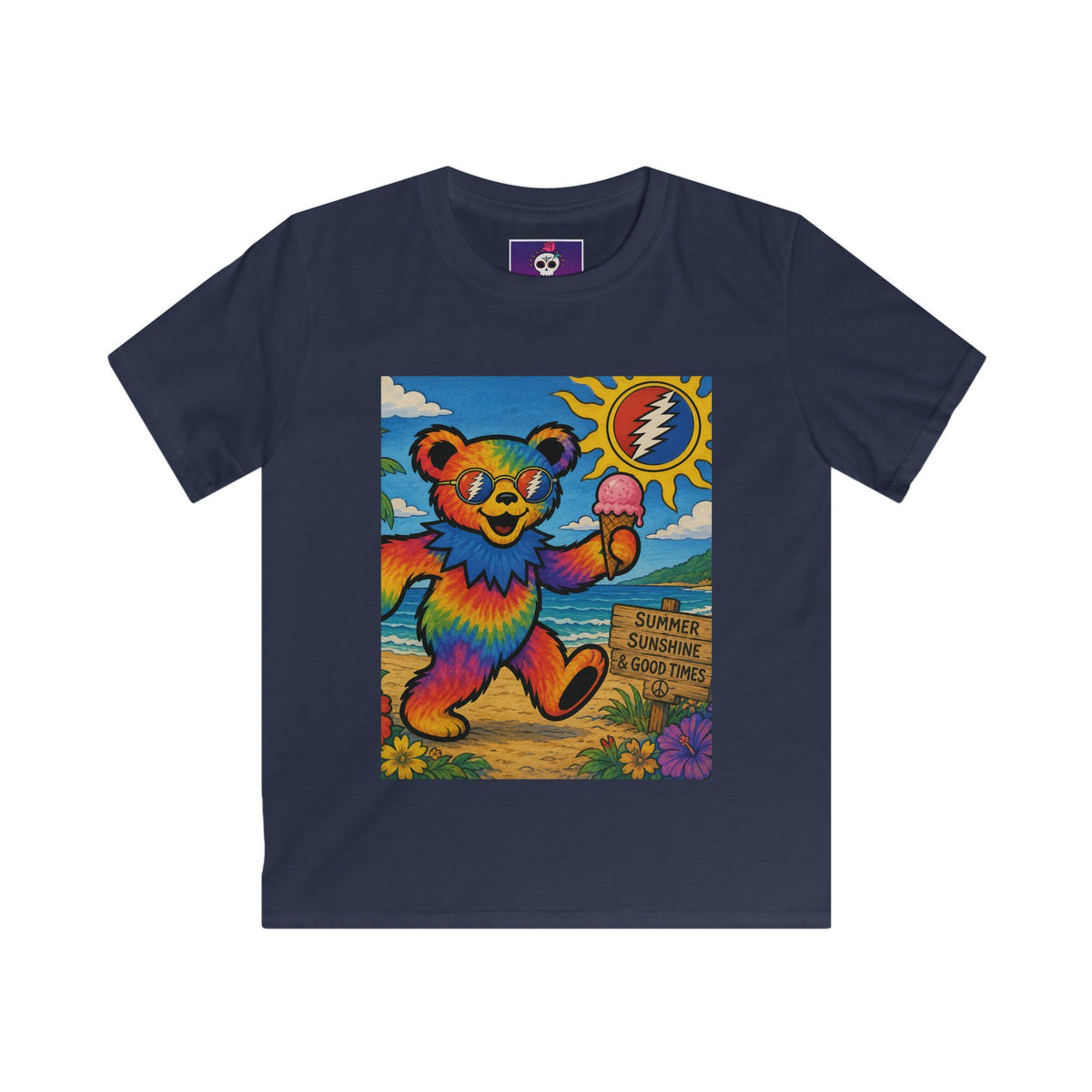 Rainbow Dancing Bear Kids Tee | Sunshine, Flowers, Psychedelic Grateful Dead Art