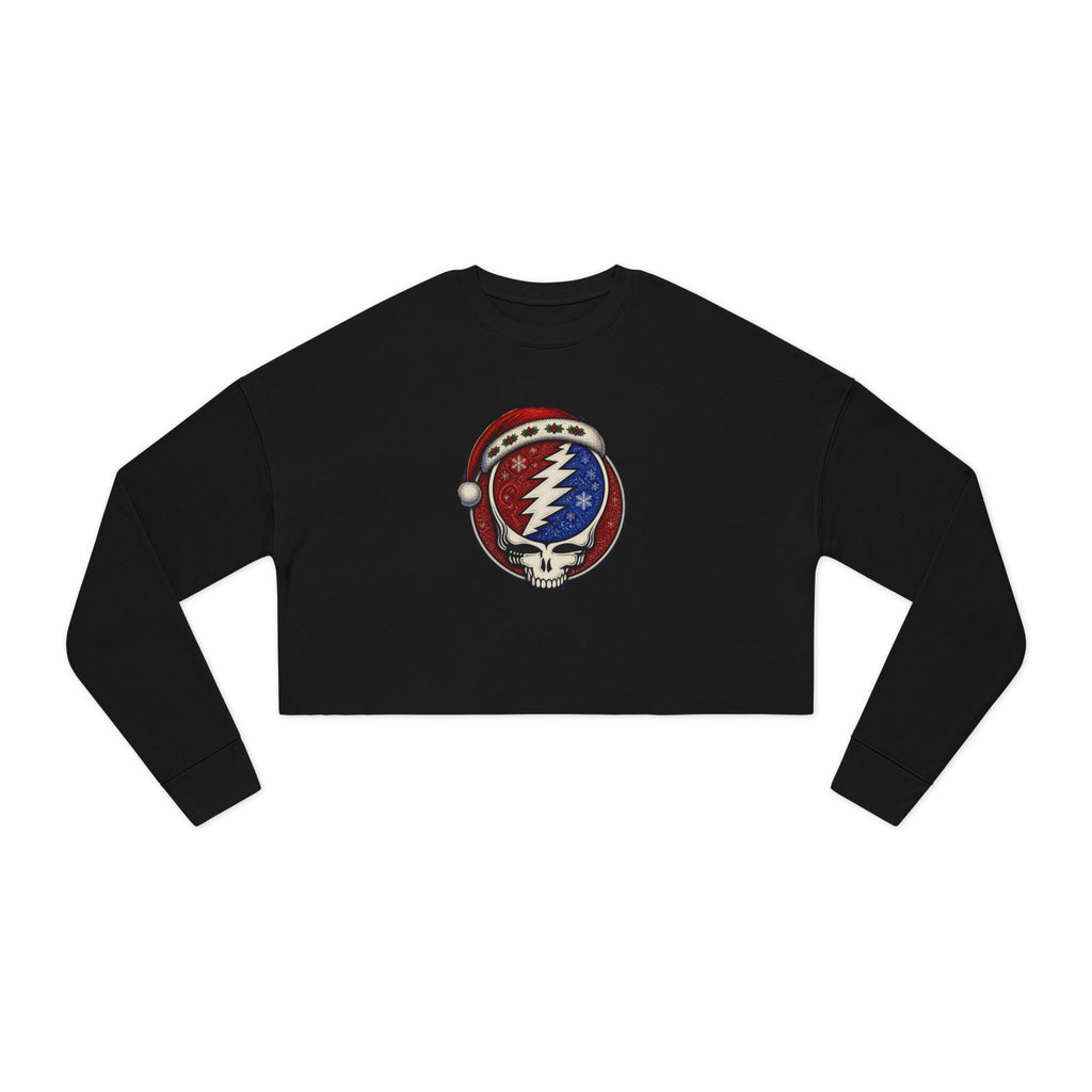Skull Lightning Santa Hat Cropped Sweatshirt | Grateful Dead Holiday, gift for deadhead, her