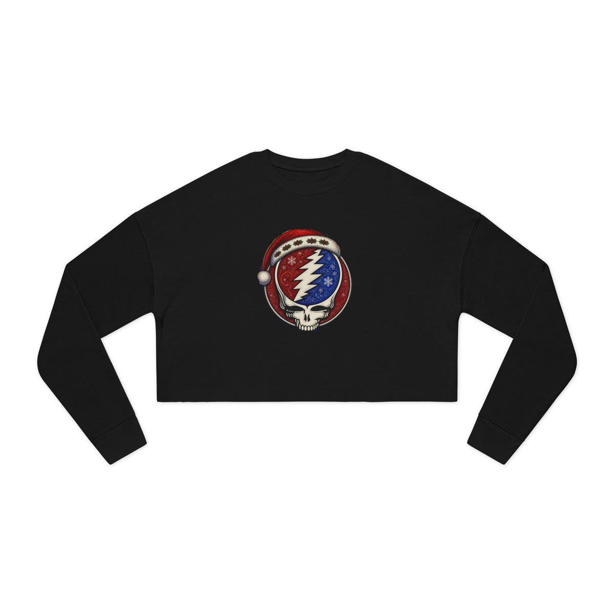 Skull Lightning Santa Hat Cropped Sweatshirt | Grateful Dead Holiday, gift for deadhead, her