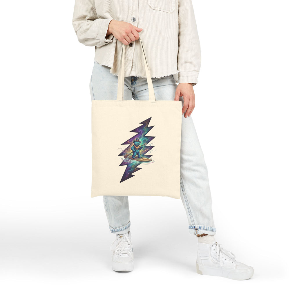 Grateful Dead Paddleboarding dead bear Cosmic Bear Lightning Bolt Tote Bag | Canvas Market Bag