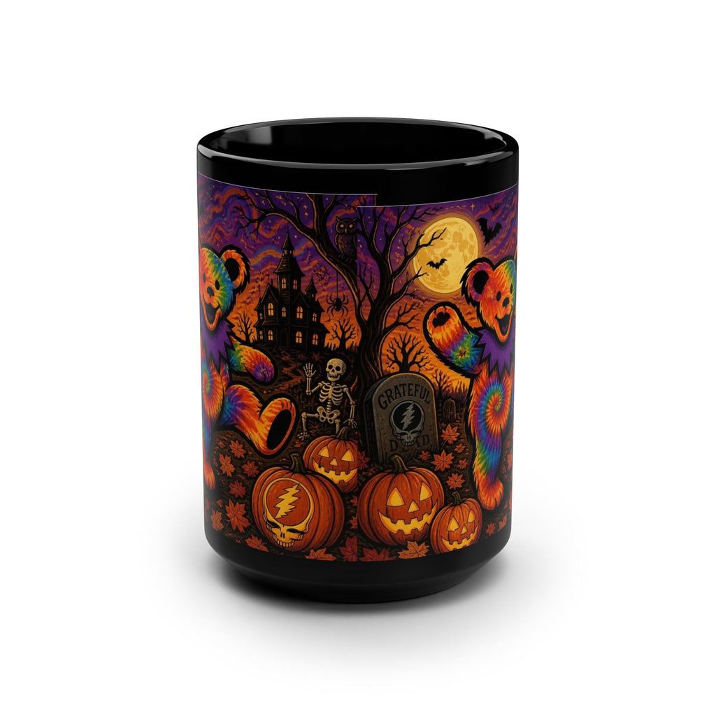 Tie-Dye Dancing Bear Halloween Mug | Spooky Pumpkin Graveyard, gift for deadhead