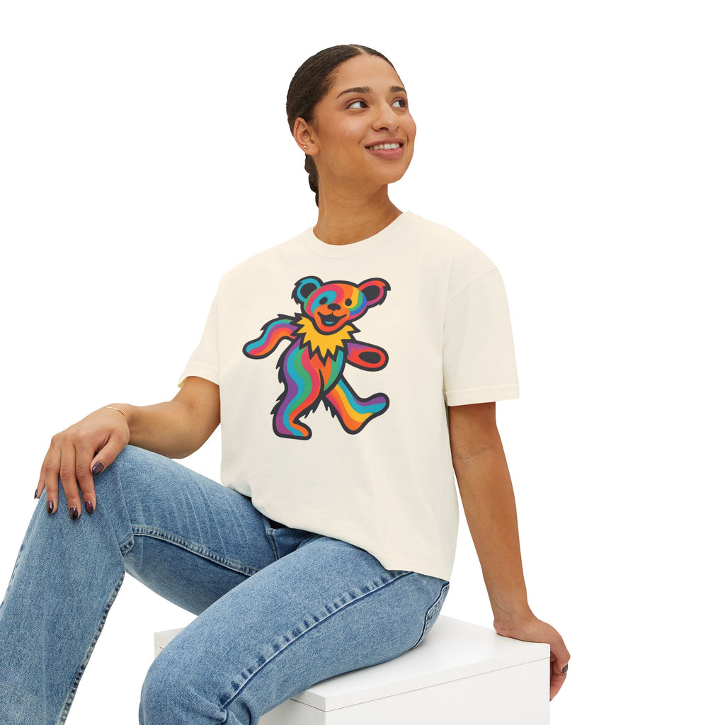 Colorful Dancing Bear shirt | Boxy Tee, Grateful Dead inspired, gift for a deadhead, shirt for a festival, yoga, home