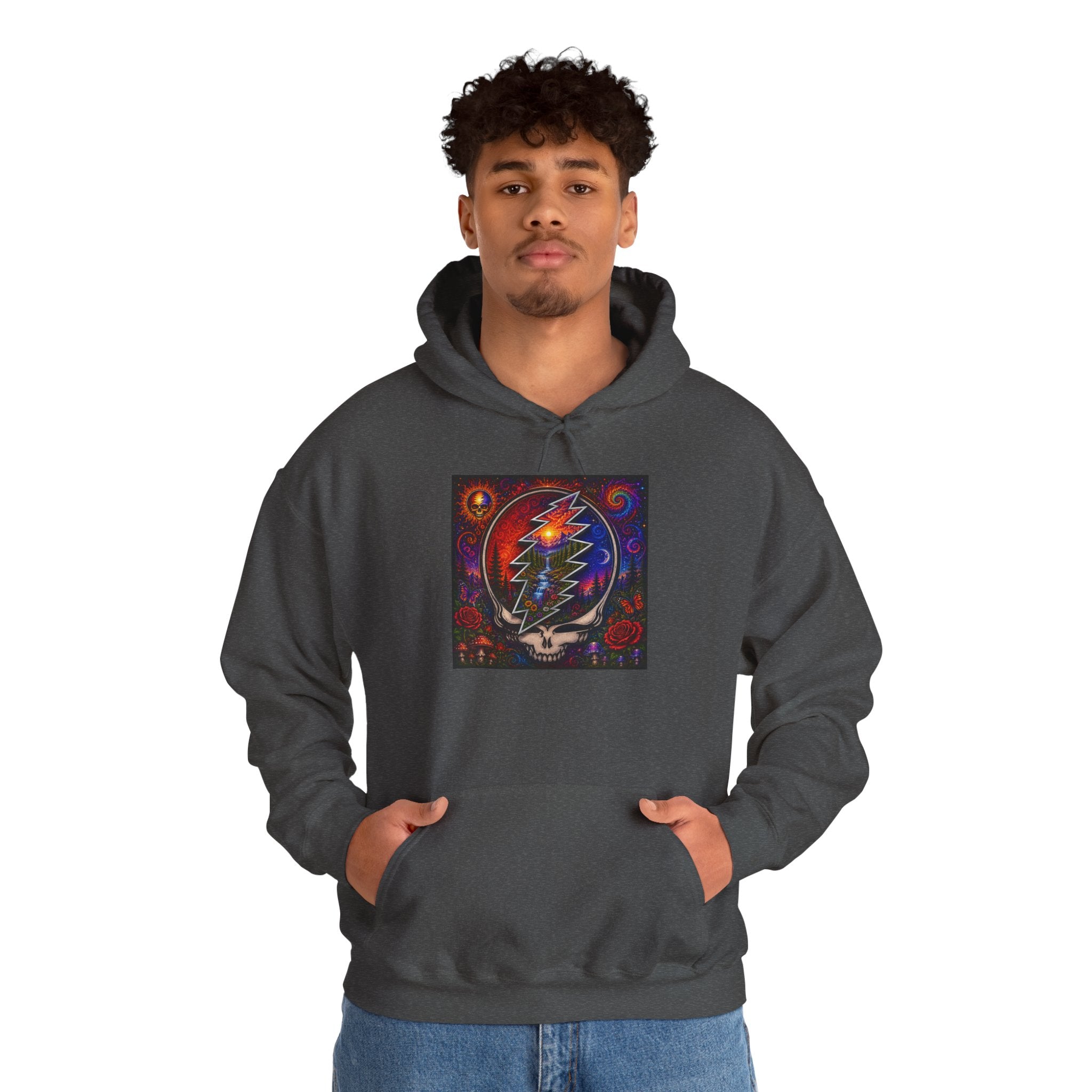 Psychedelic Steal Your Face Skull Hoodie | Grateful Dead Lightning Bolt, Rainbow Cosmic Art