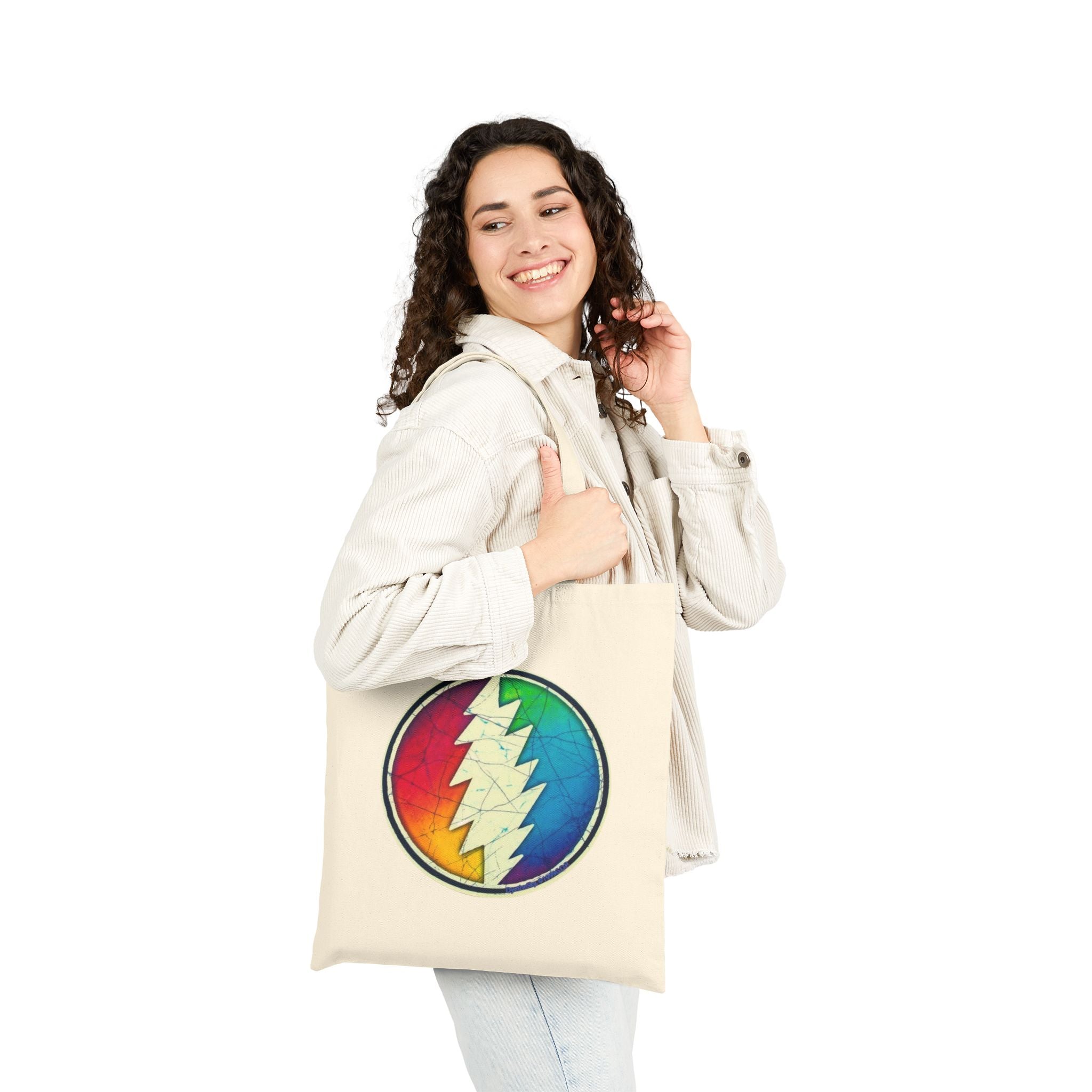 Rainbow Steal Your Face Tote Bag | Grateful Dead Lightning Bolt Canvas