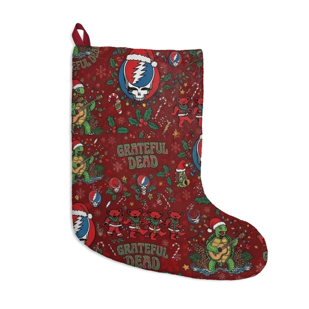 Grateful Dead Holiday Pattern Christmas Stocking | Deadhead Santa Skulls, Gift for a deadhead