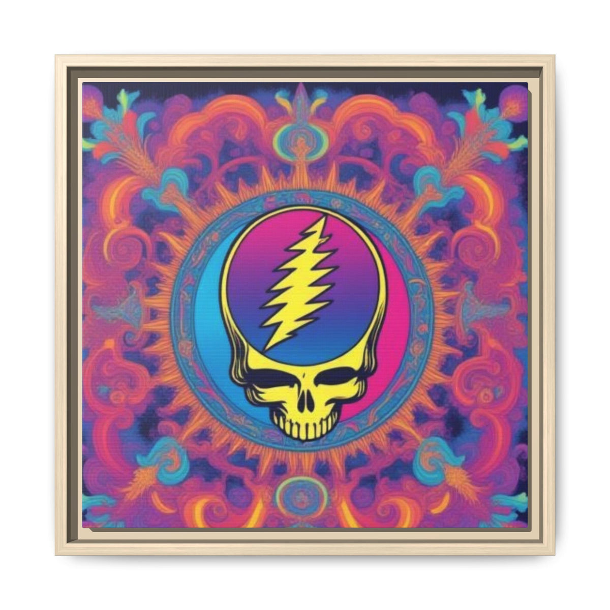 Psychedelic Steal Your Face Skull Matte Canvas Framed | Colorful Mandala Wall Art