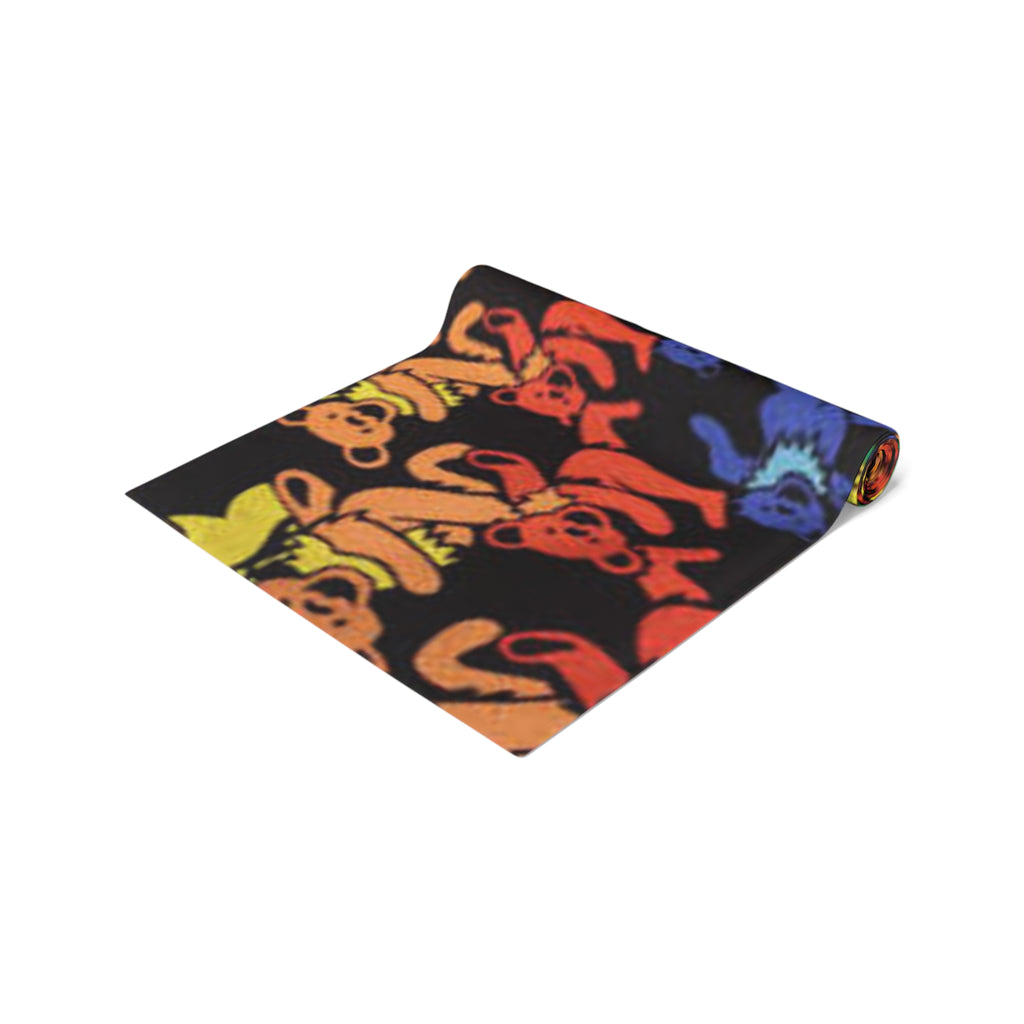 Grateful Dead Bear Rainbow Dancing Bears Table Runner | Psychedelic Spiral Cotton Poly, gift for a deadhead