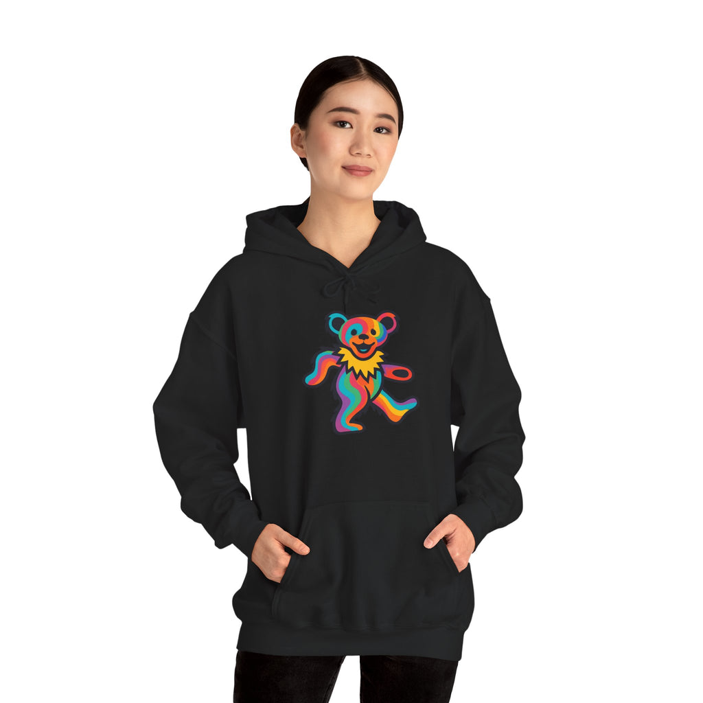 Rainbow Dancing Bear Hoodie | Psychedelic Grateful Dead Inspired, gift for deadhead, unisex, softstyle hoodie