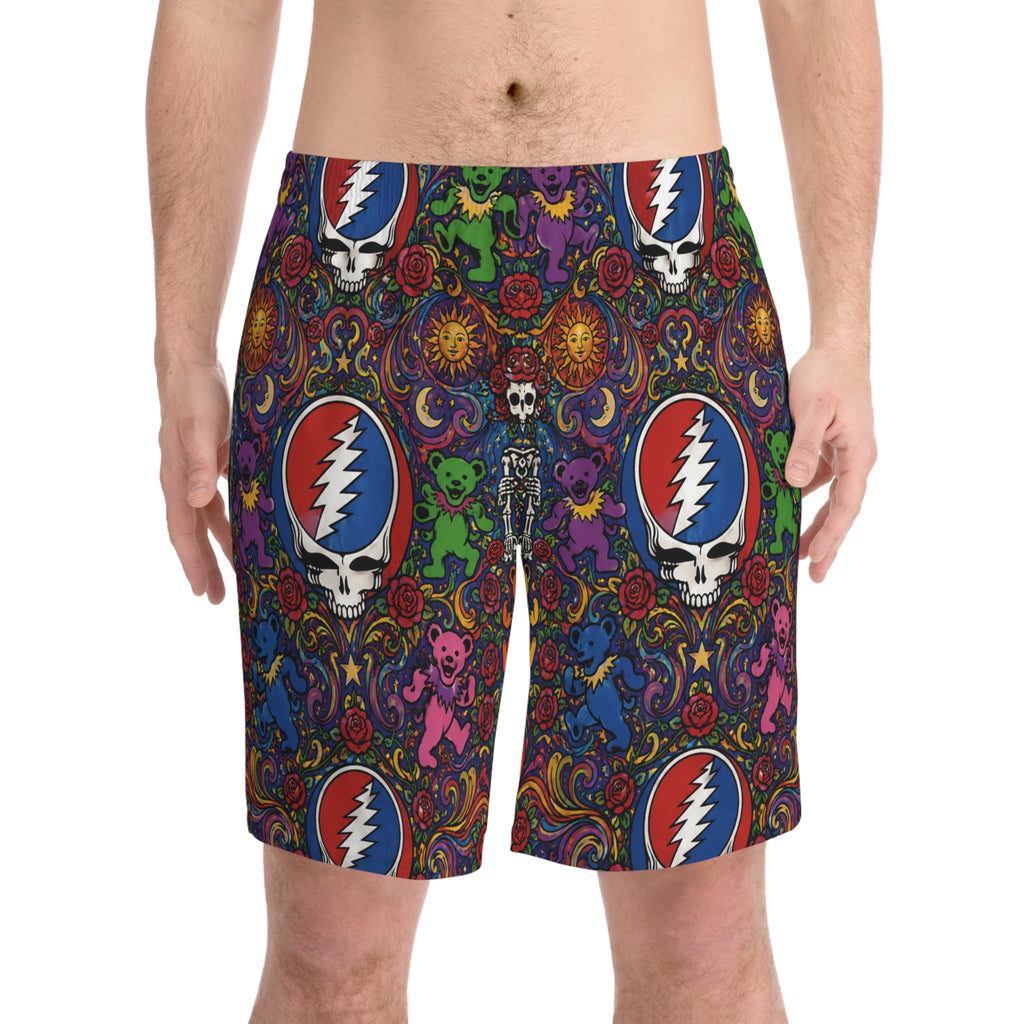 Grateful Dead Steal Your Face & Dancing Bears Beach Shorts | Psychedelic AOP Swim