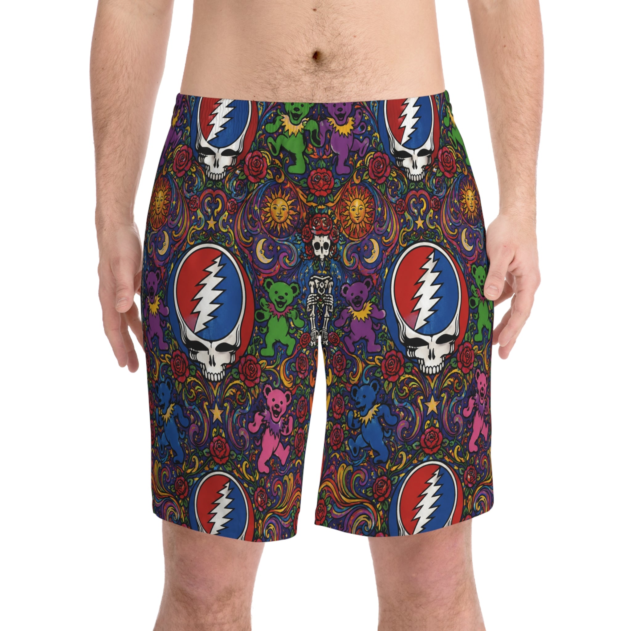 Grateful Dead Steal Your Face & Dancing Bears Beach Shorts | Psychedelic AOP Swim